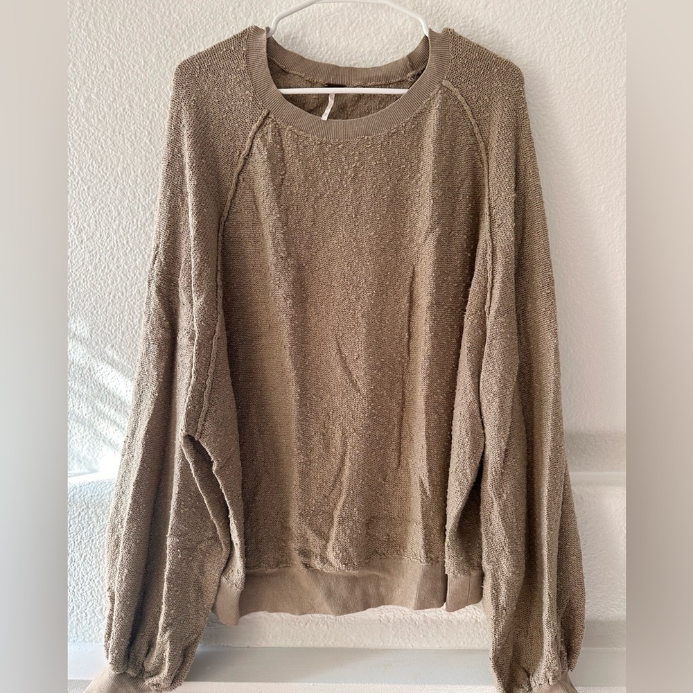 Free People Textured Tan Crew Neck Sweater